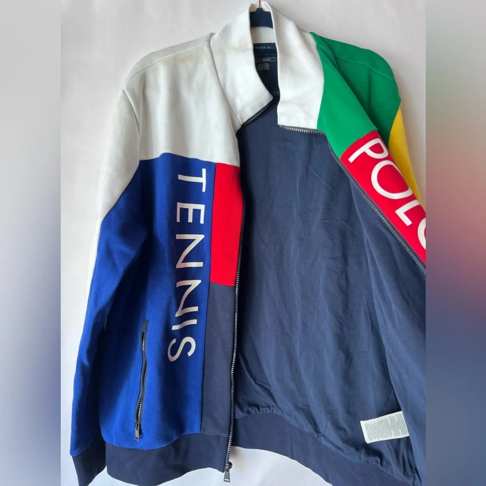 Polo Ralph Lauren Mens Large Tennis Mesh‎ Colorblock Zip Track Jacket